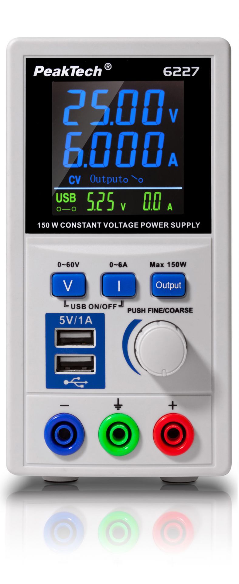 PeakTech P 6227 DC Schaltnetzgerät 0-60 V / 0-6 A mit 2 x USB