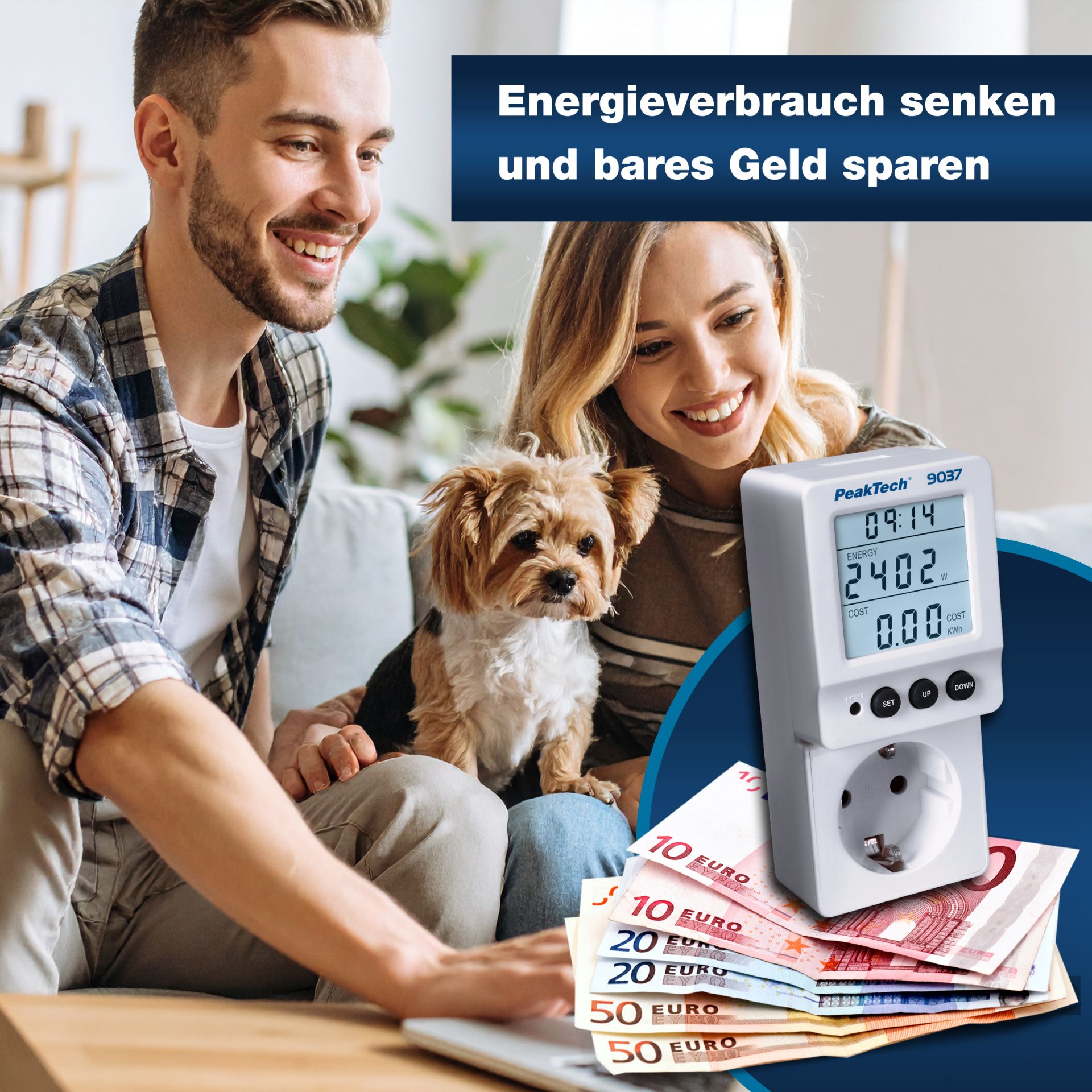 PeakTech P 9037 Energiekostenmessgerät 0,1W Auflösung mit schwenkbarem LCD