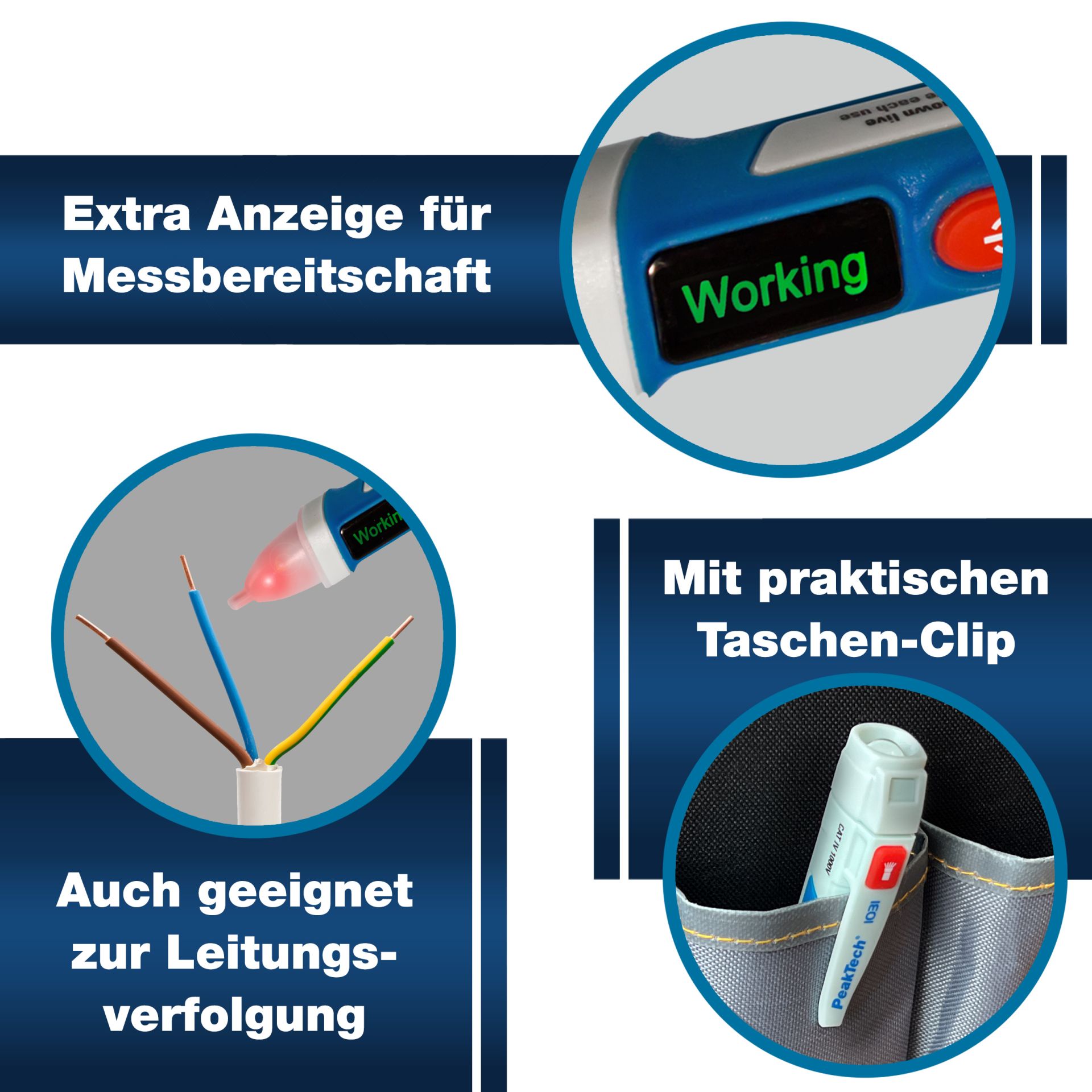 PeakTech P 1031 AC-Spannungsprüfer 50 - 1000 V AC mit Vibration