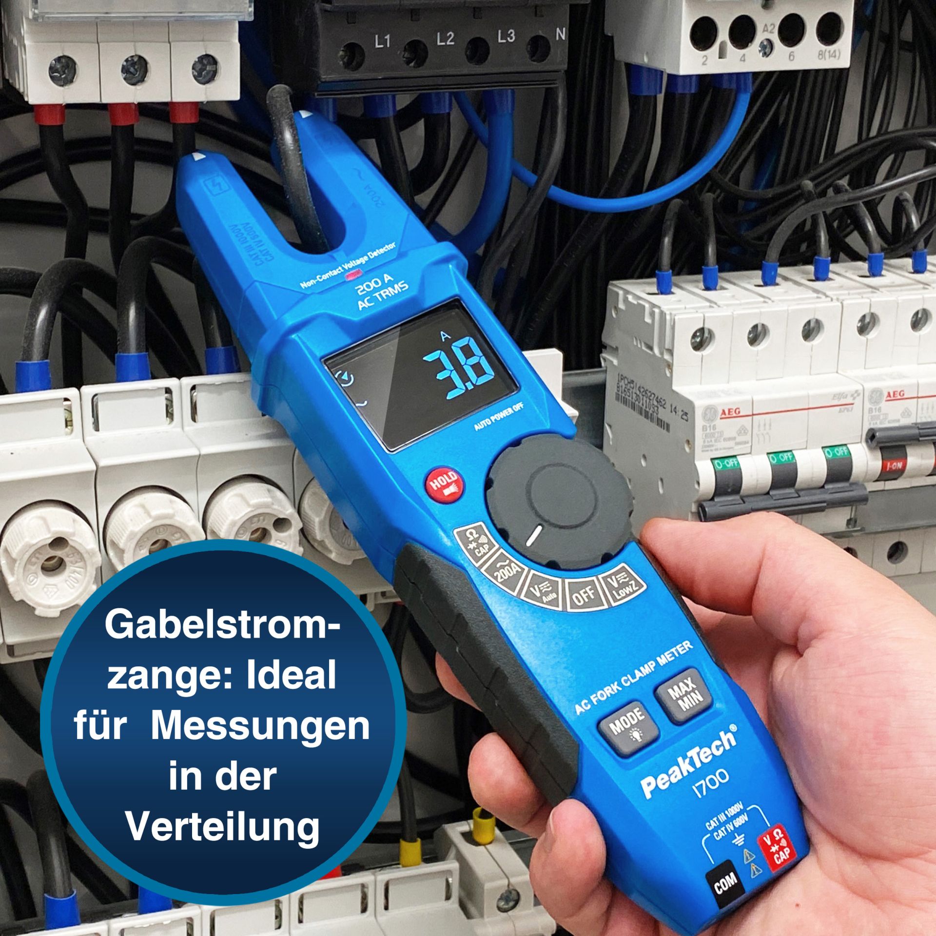 PeakTech® P 1700» TRMS Gabelstromzange, 6.000 Counts, 200A AC, 1000V