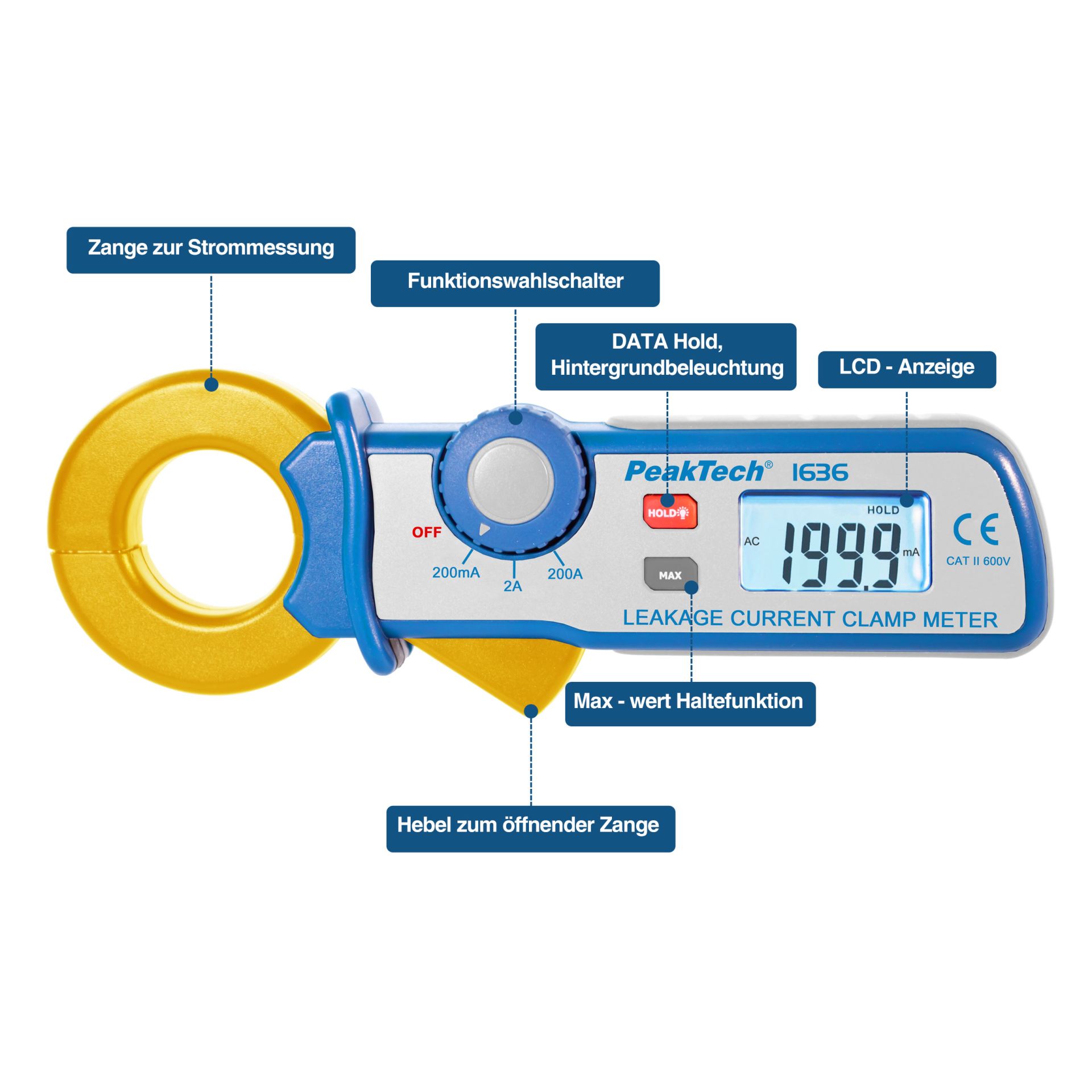 PeakTech P 1636 Kriechstromzange 2.000 Counts mit 100 µA Auflösung