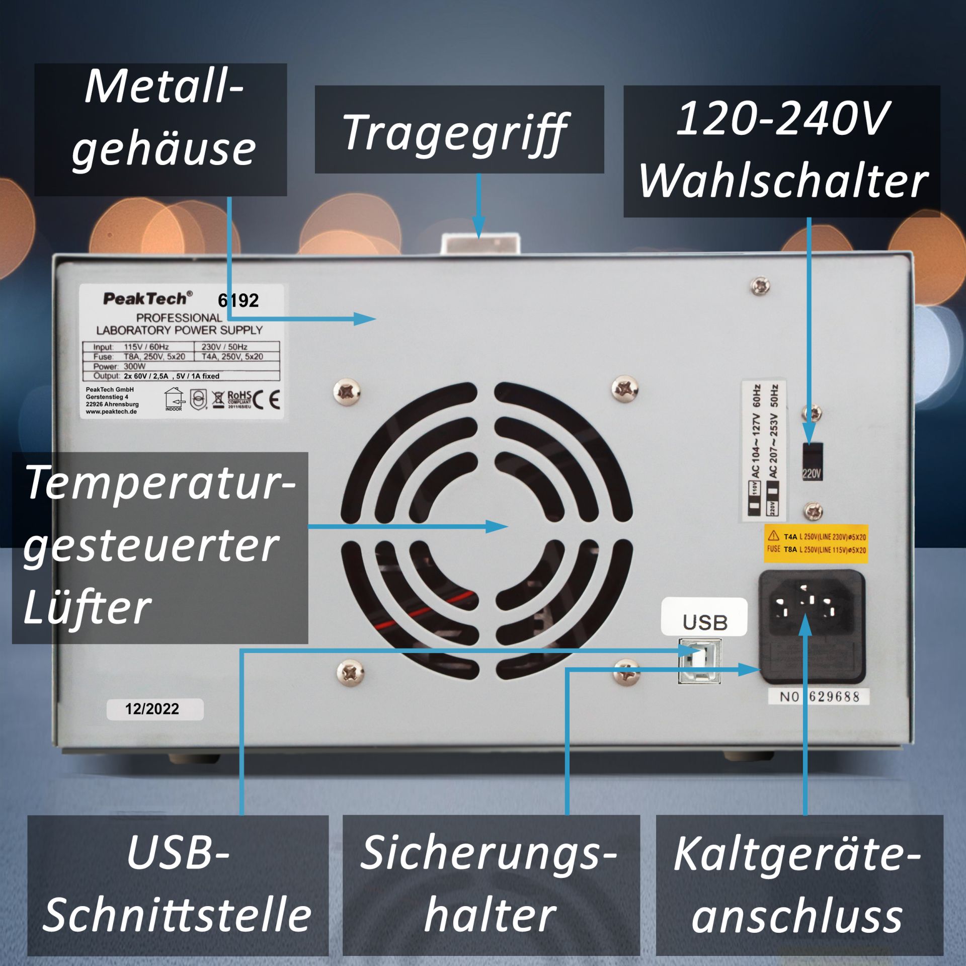 PeakTech P 6192 Digital Labornetzgerät 2x 0-60 V / 0-2,5 A DC & USB