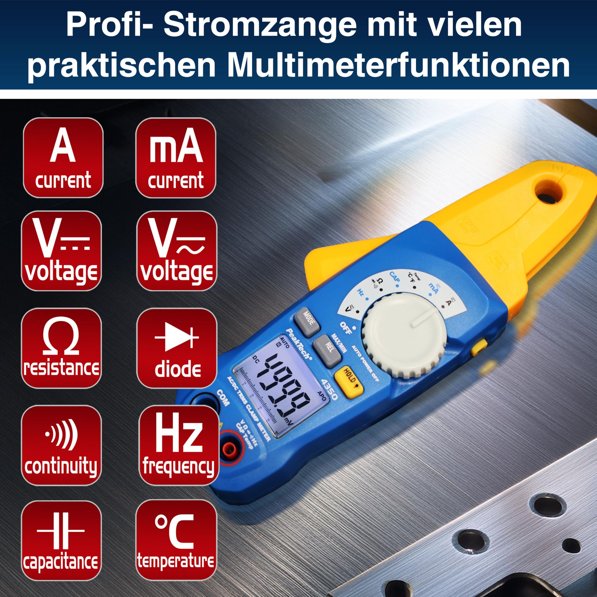PeakTech P 4350 True RMS Stromzange 4.000 Counts 80 A AC/DC, 600 V