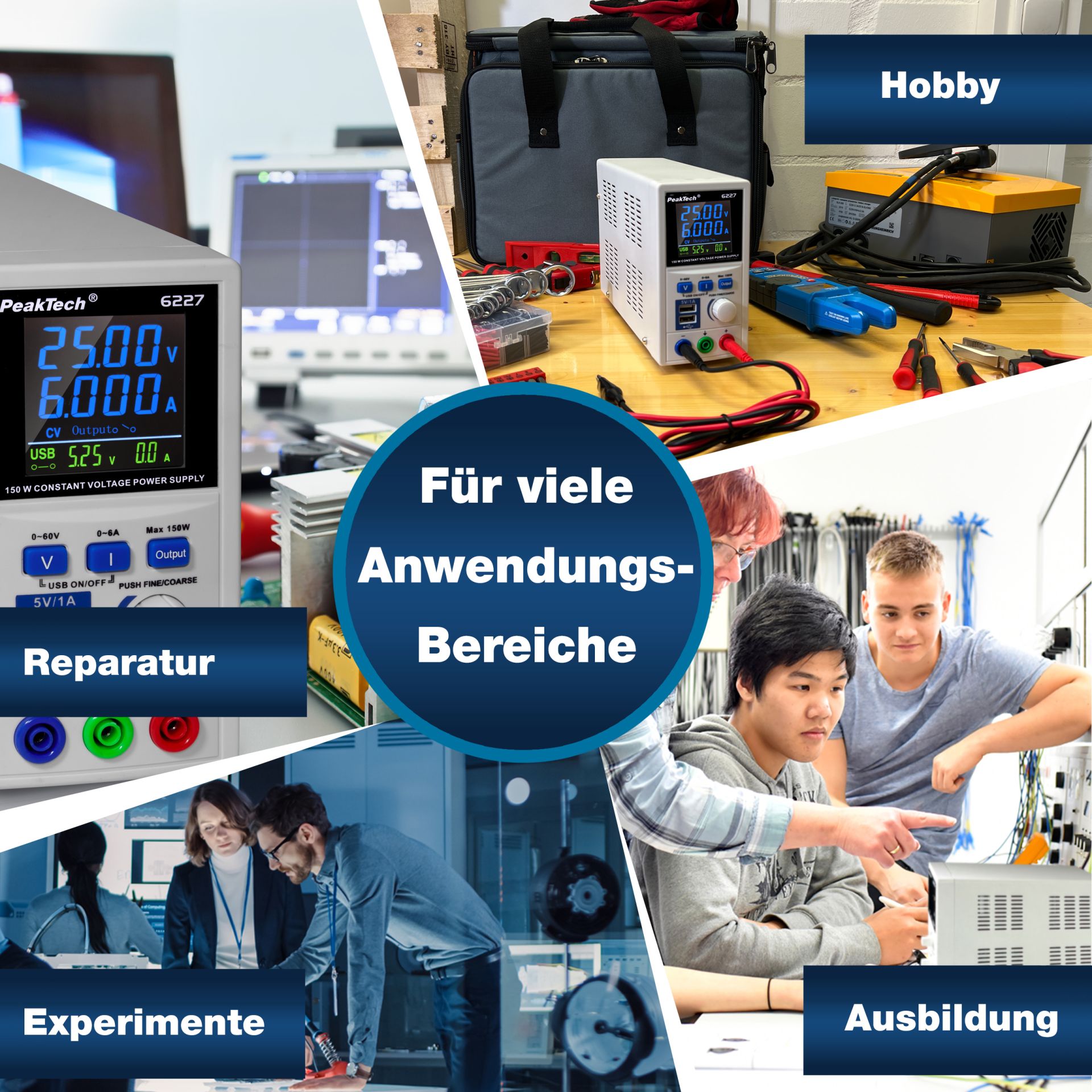 PeakTech P 6227 DC Schaltnetzgerät 0-60 V / 0-6 A mit 2 x USB