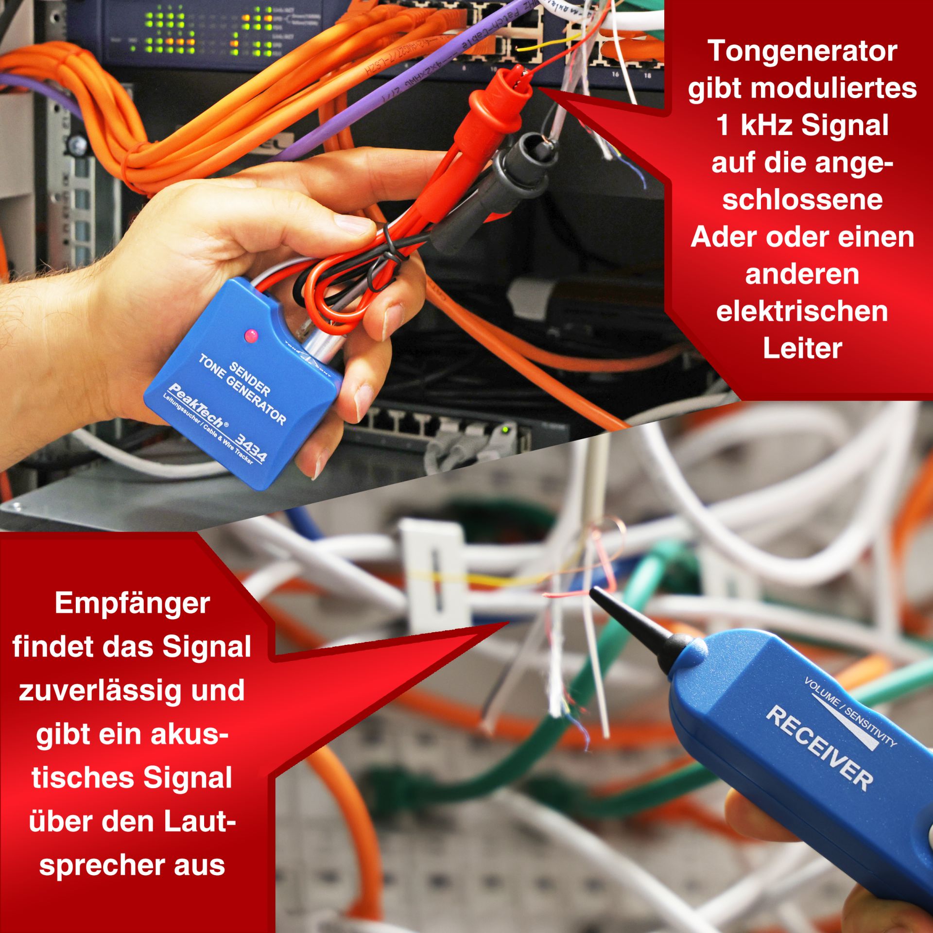 PeakTech P 3434 Akustischer Leitungssucher mit Ton-Generator