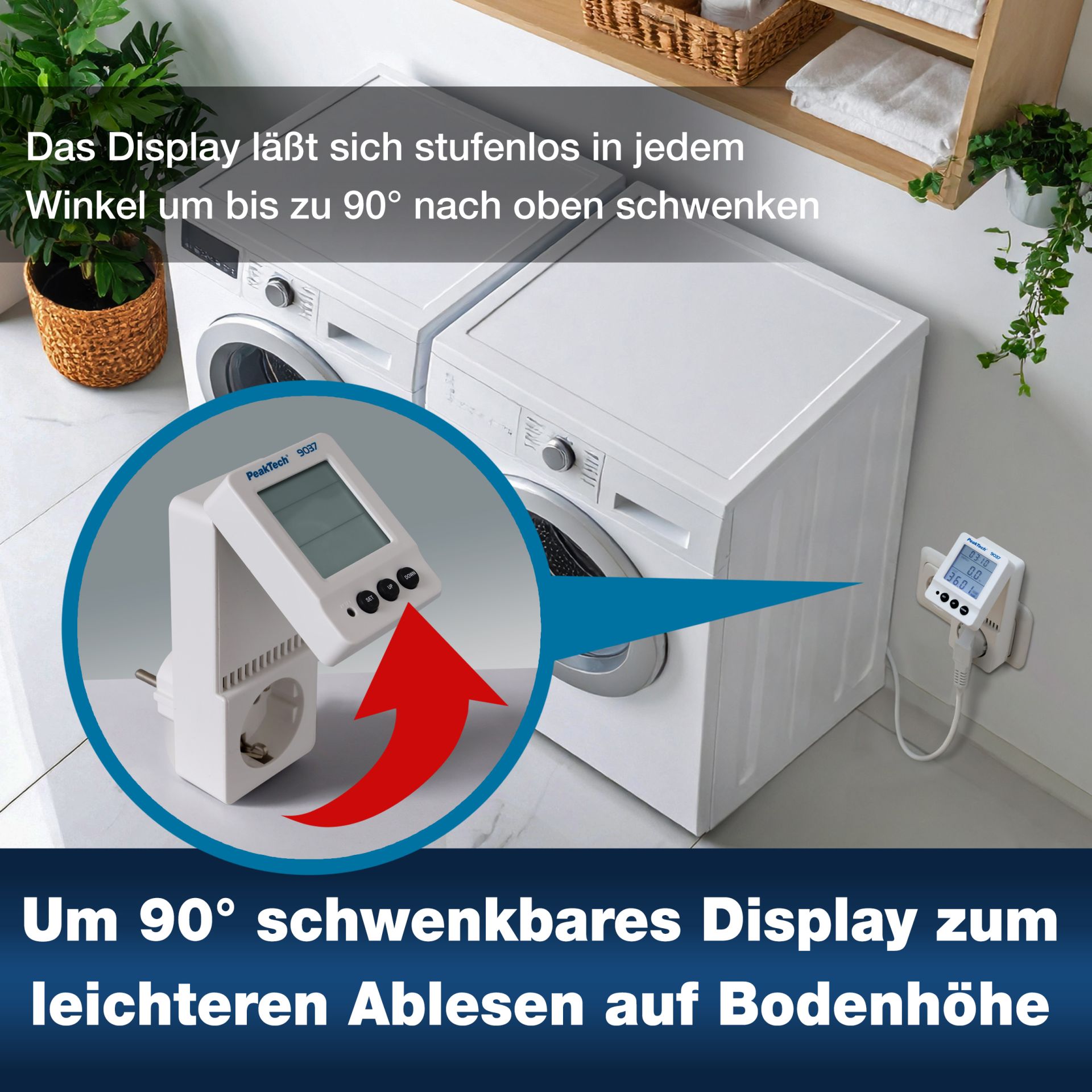 PeakTech P 9037 Energiekostenmessgerät 0,1W Auflösung mit schwenkbarem LCD