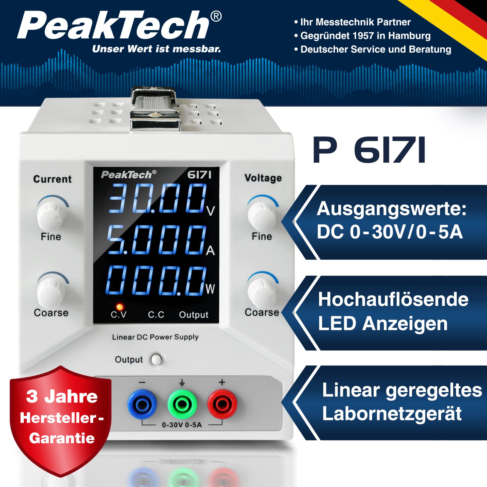 PeakTech P 6171 Digital Labornetzgerät 0-30 V / 0-5 A DC