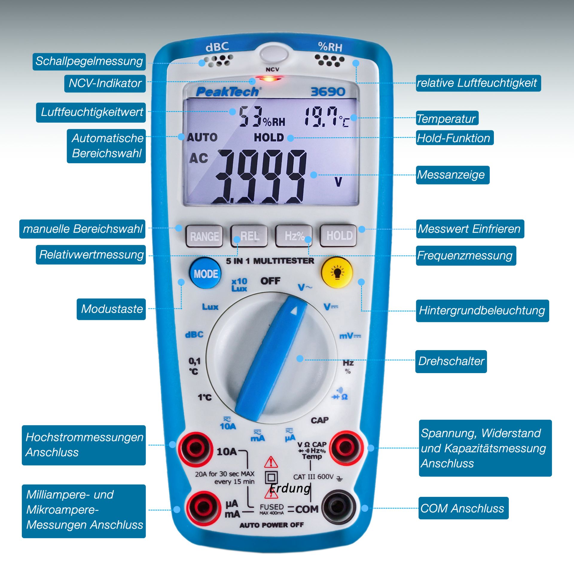 PeakTech P 3690 Multimeter, 4.000 Counts mit Umweltmessungen