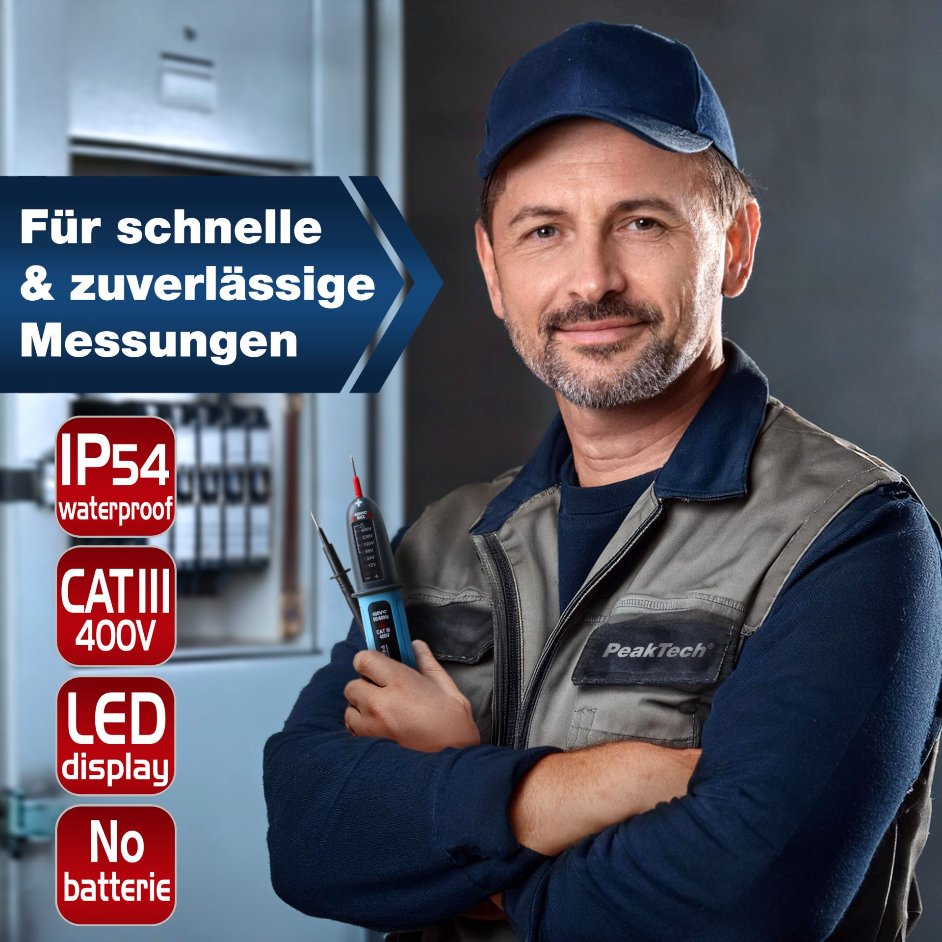 PeakTech P 1094 12 ... 400V AC/DC-Spannungsprüfer mit LED-Anzeige