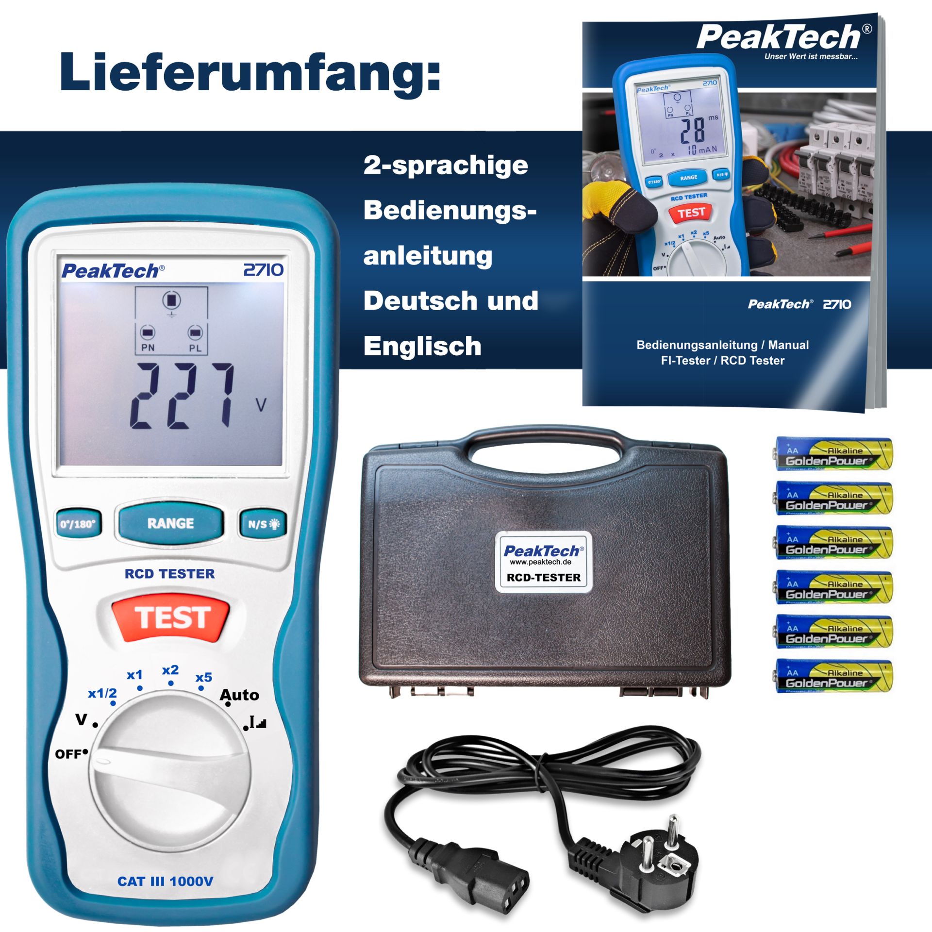 PeakTech P 2710 Digitaler FI / RCD Tester