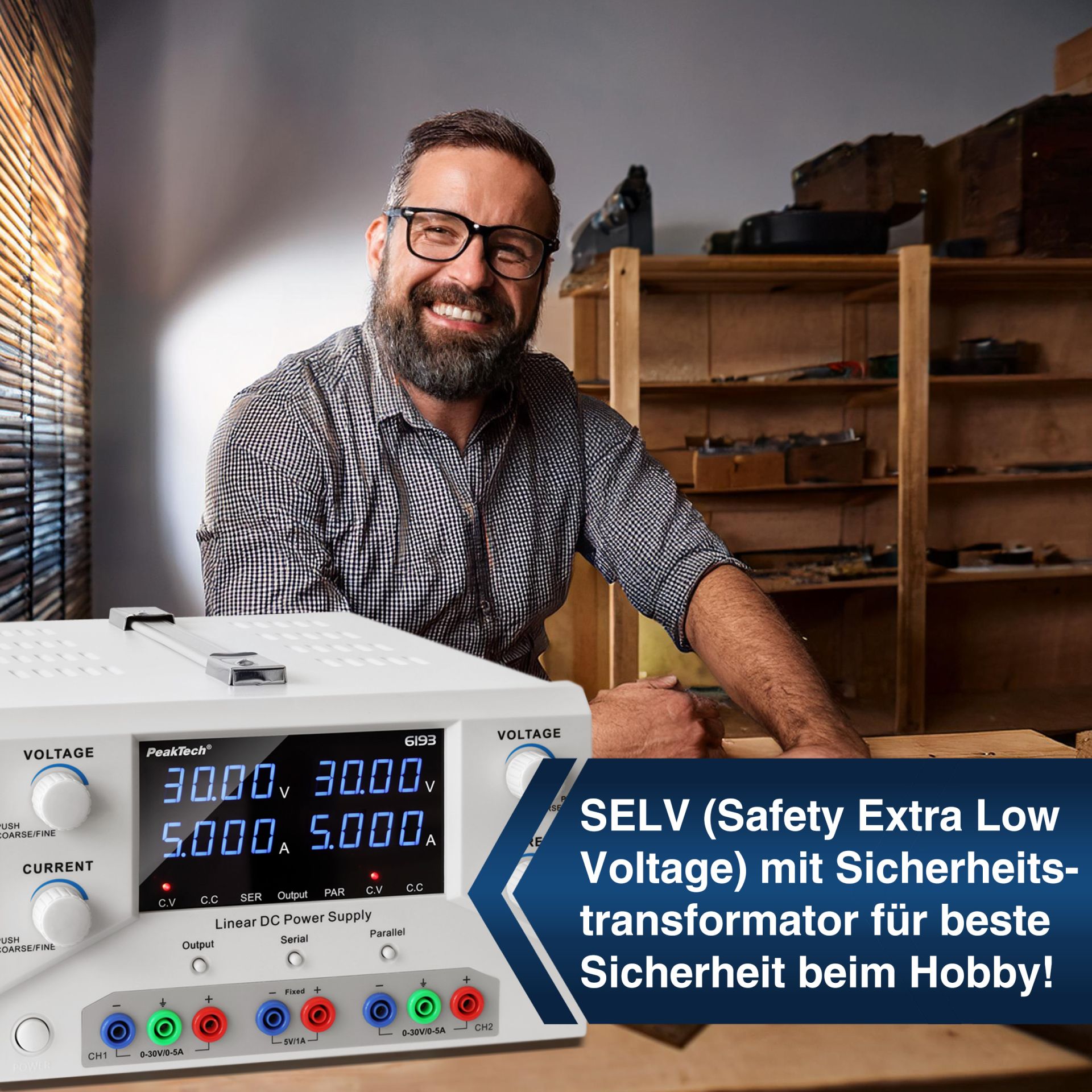 PeakTech P 6193 Digital Labornetzgerät 2x 0-30 V / 0-5 A DC & USB
