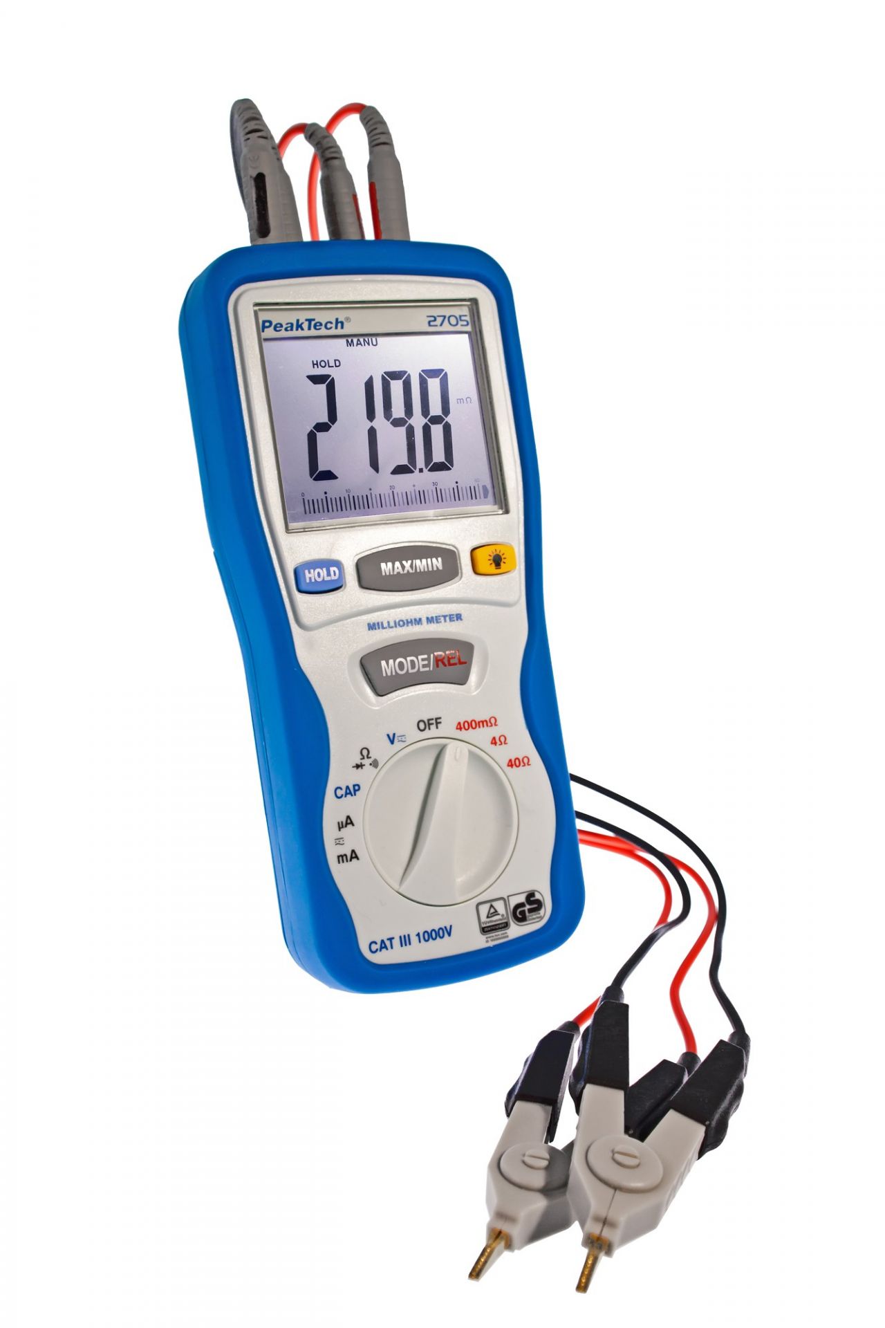 PeakTech P 2705 Digital-Milliohmmeter, 4.000 Counts, 400 mΩ/4/40/Ω